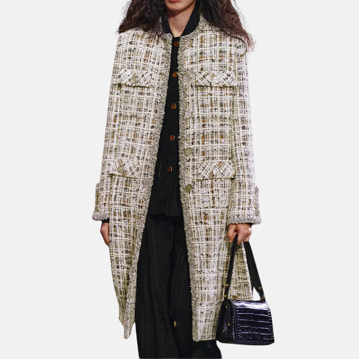 Coat Wool Tweed in White and Yellow