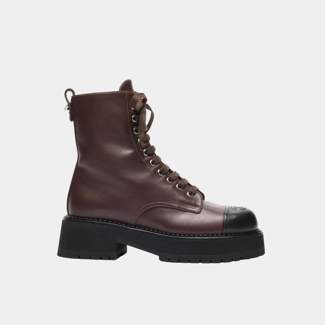 Chanel Combat Boots Calfskin Dark Brown &amp; Black