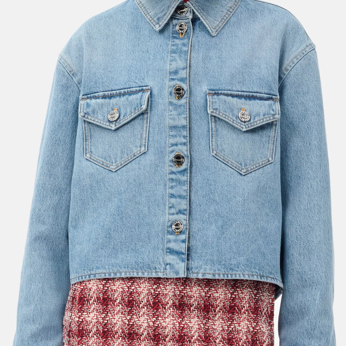 Cropped Denim Jacket in Blue — Blue