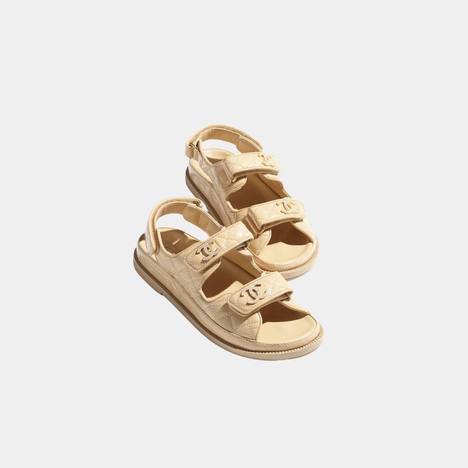 Chanel Dad Shoes in Shiny Lambskin, Beige, Front