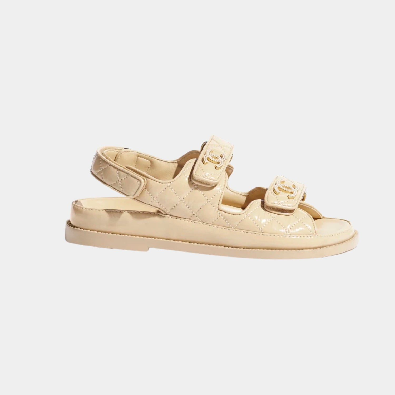 Chanel Dad Shoes in Shiny Lambskin, Beige, Side