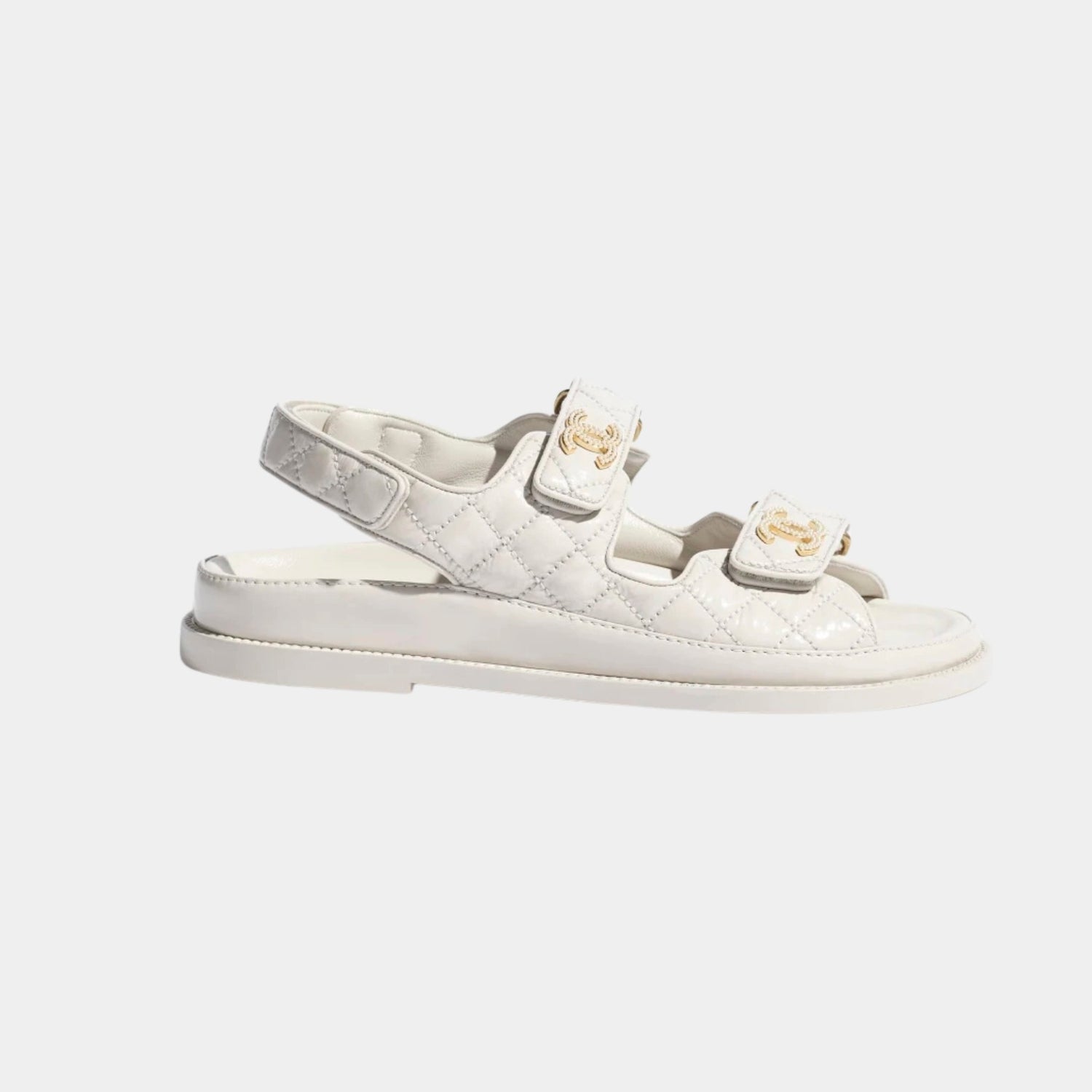 Chanel Dad Shoes in Shiny Lambskin, Ivory, Side