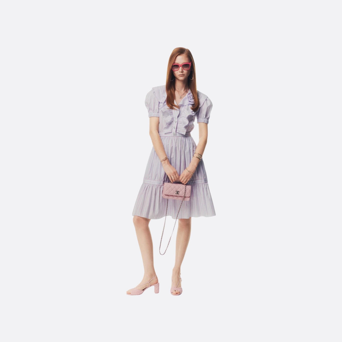 Dress Cotton Poplin White Blue Pink