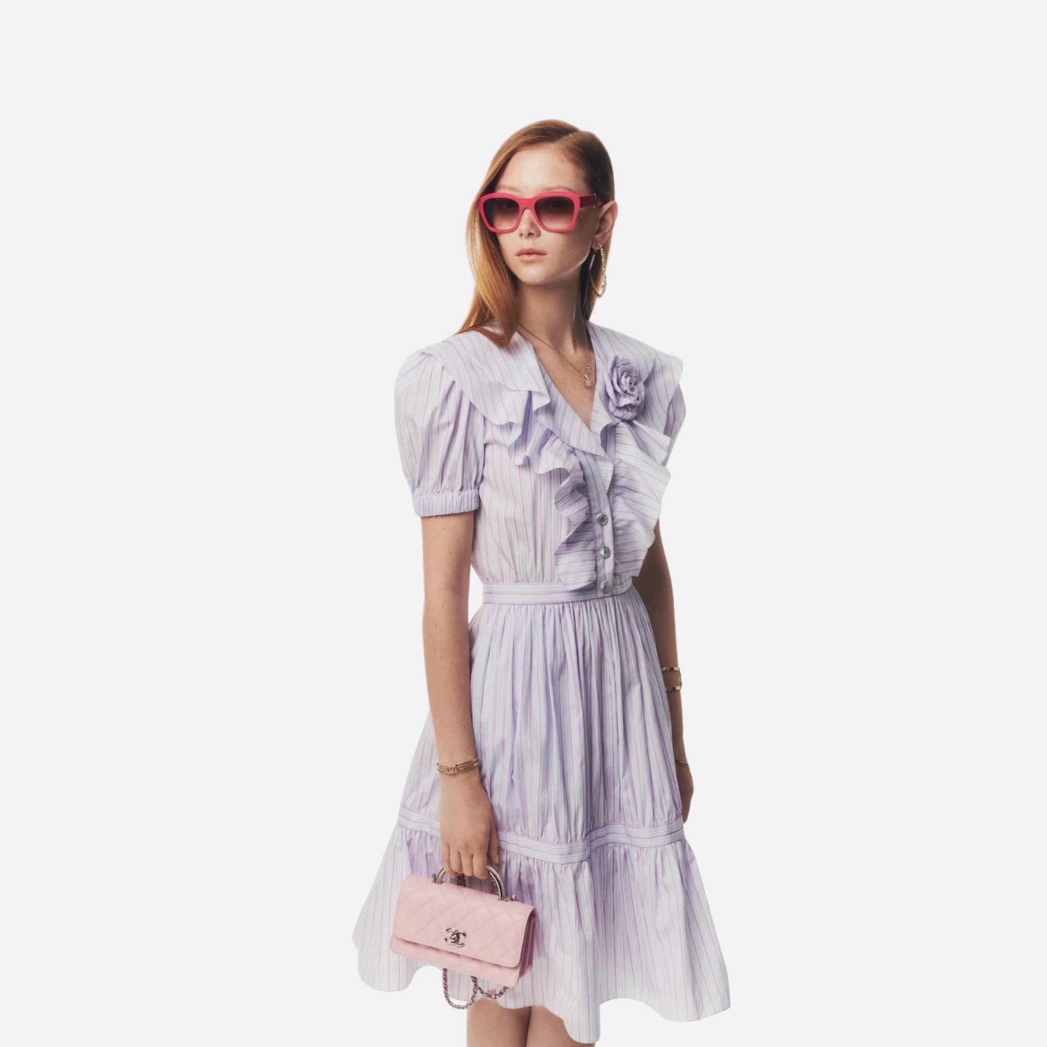 Chanel Dress Cotton Poplin White Blue &amp; Pink, Half