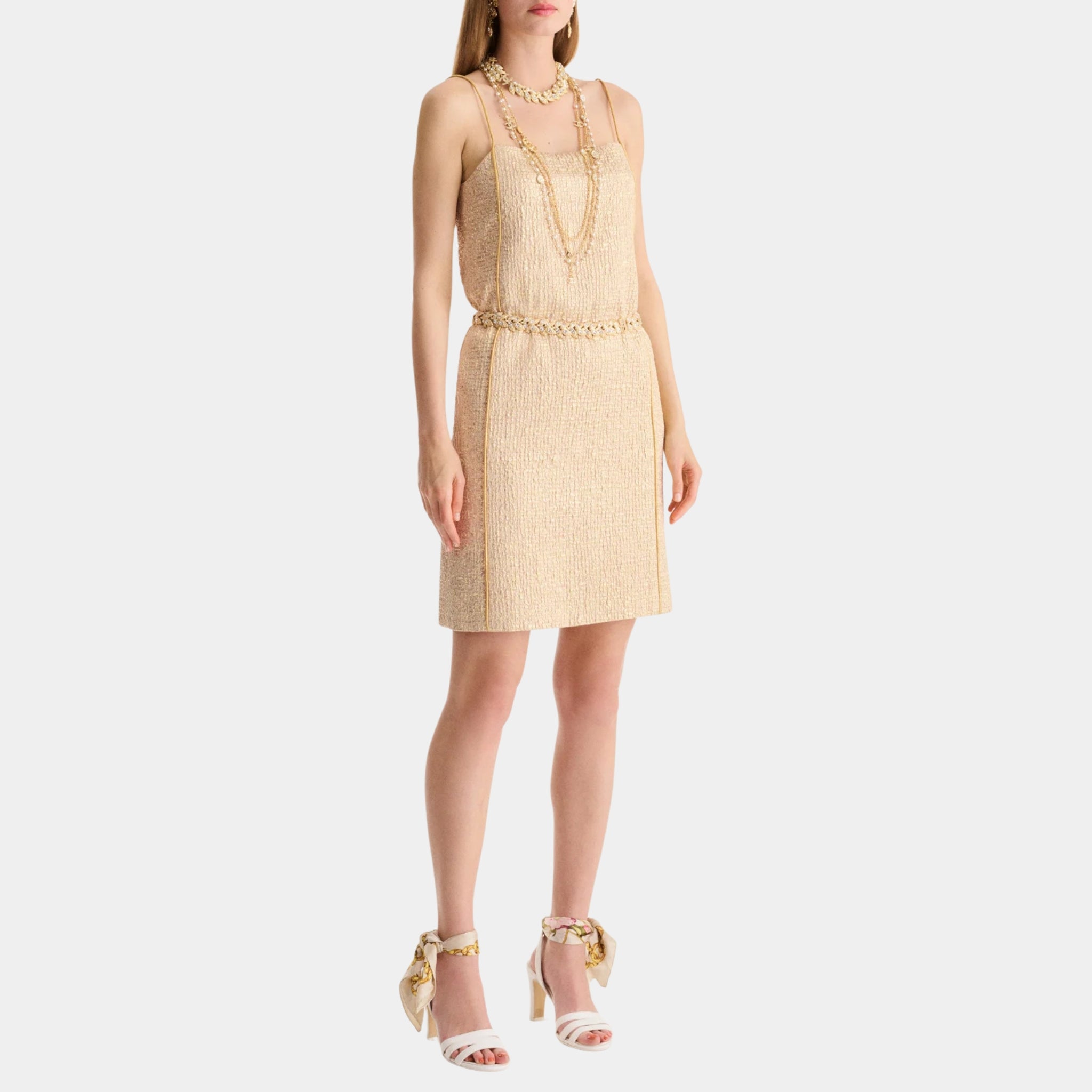 Chanel Dress in Gold Silk Crepe, Front