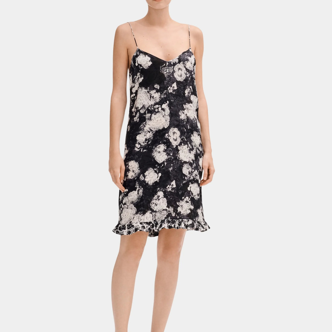 Chanel Dress in Printed Silk Jacquard, White, Black, Front