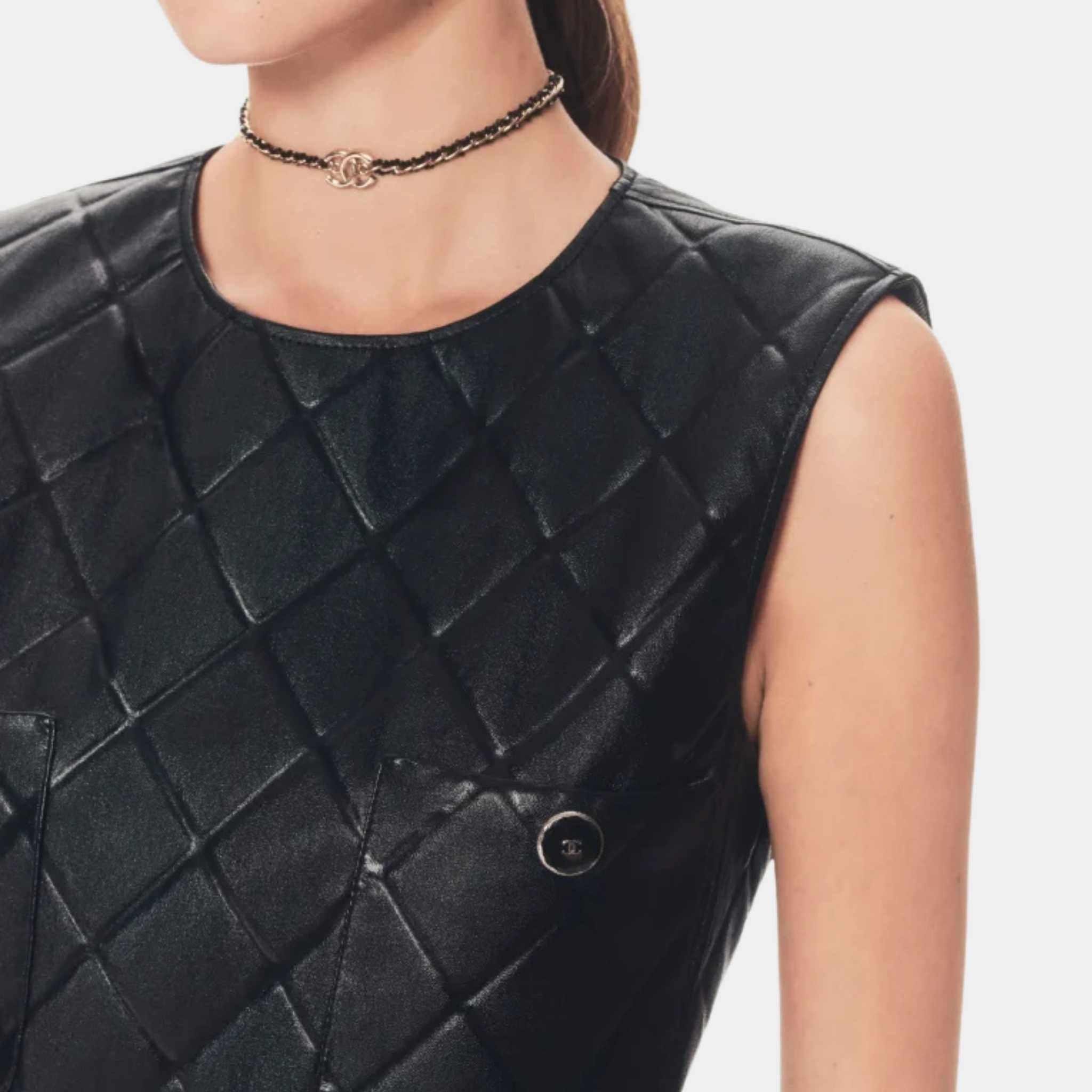 Chanel Dress Lambskin Black, Close