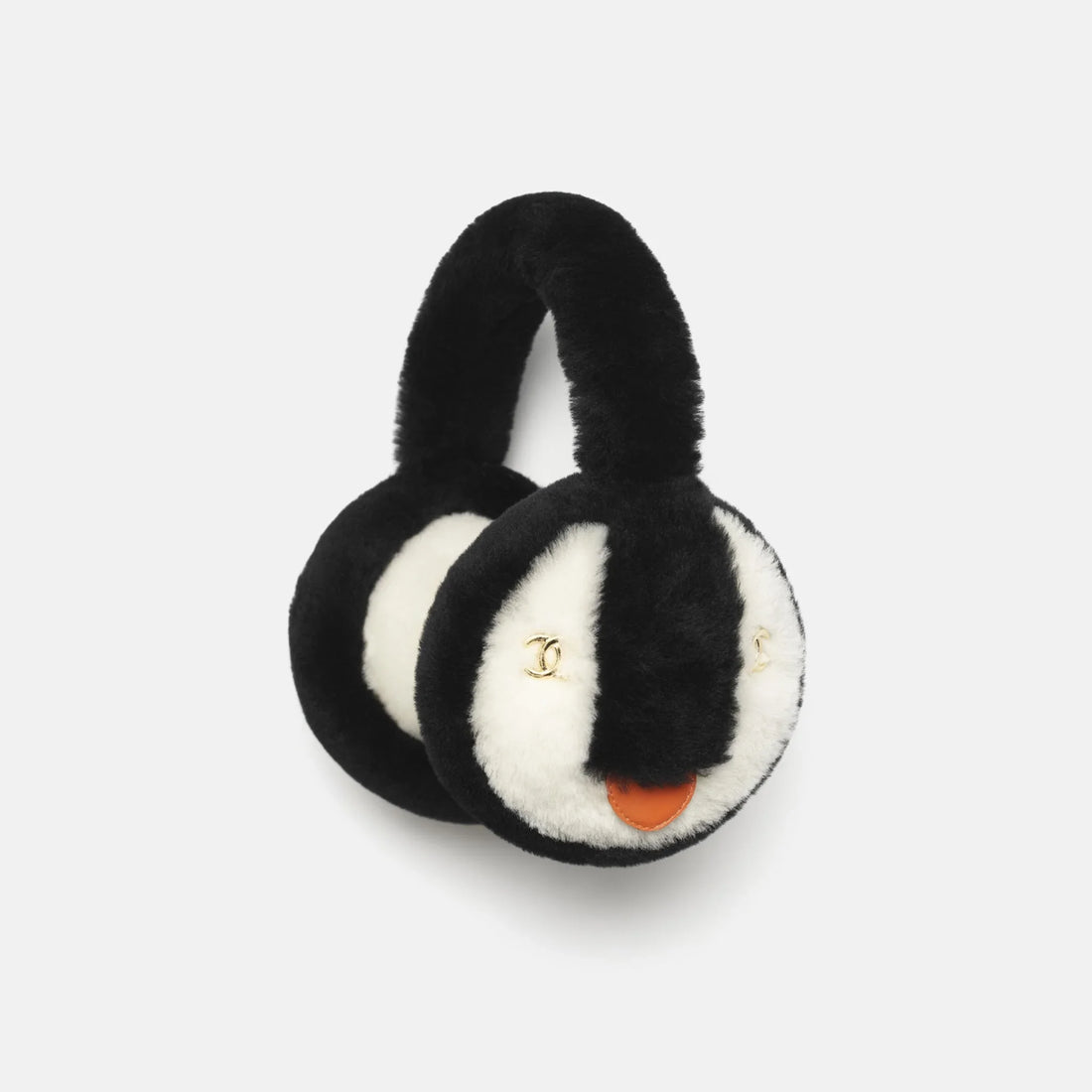 Chanel Earmuffs shearling lambskin black white orange penguin Coco Neige 2026 front view