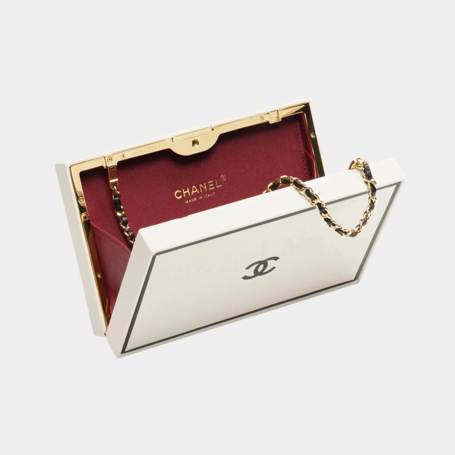 Evening Bag Box Printed Calfskin &amp; Gold-Tone Metal Black &amp; White