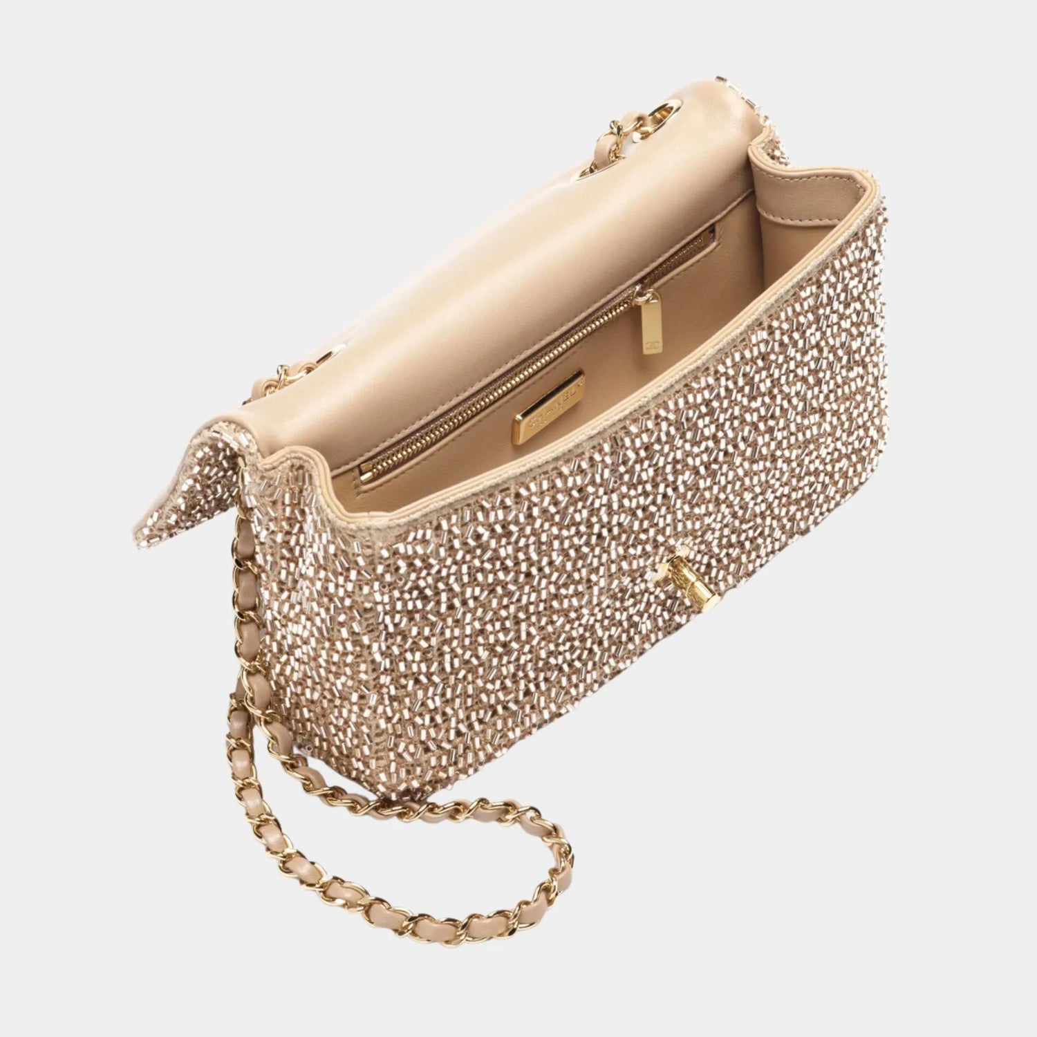 Chanel Evening Bag Mesh Beads &amp; Gold-Tone Metal Golden, Side