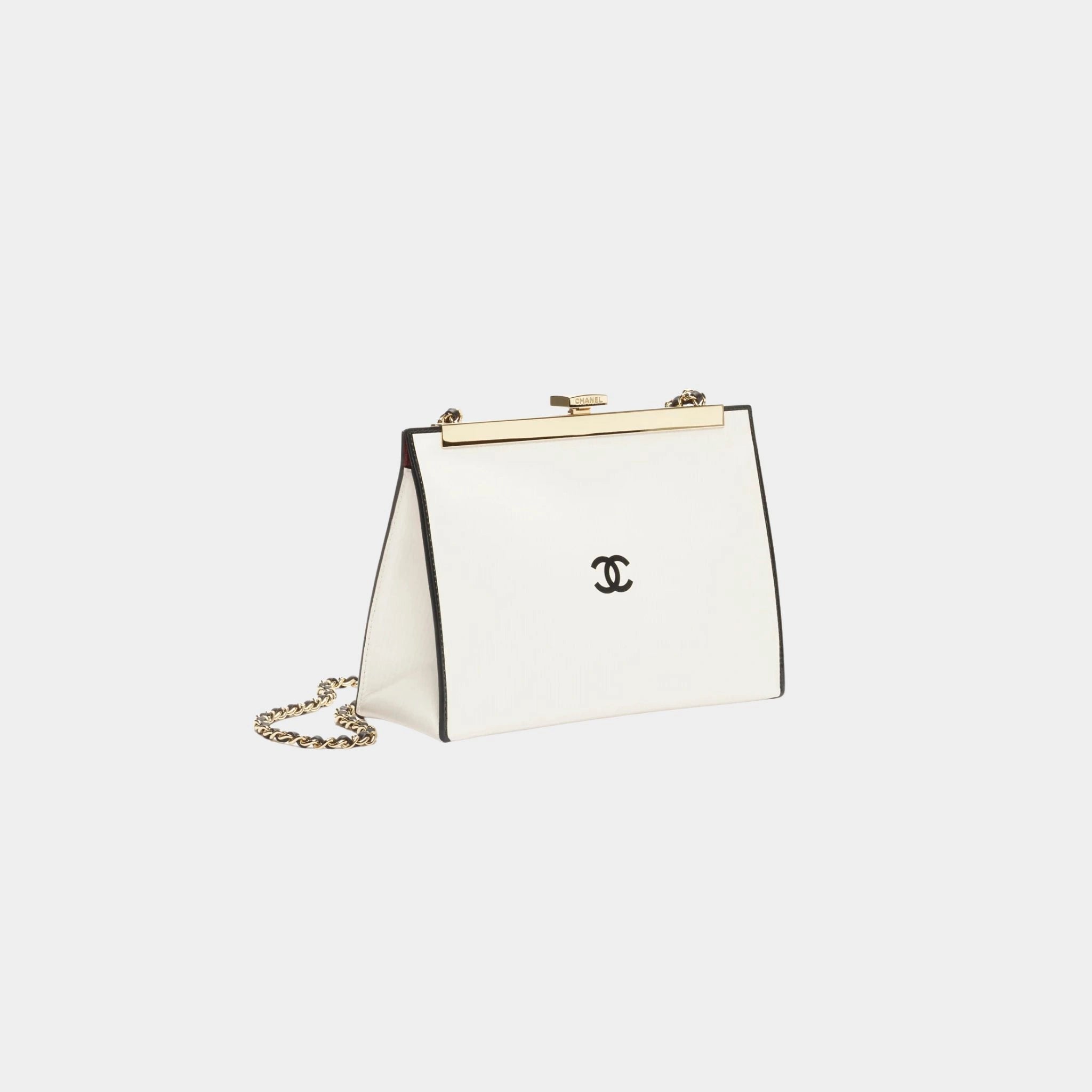 Evening Bag Printed Calfskin &amp; Gold-Tone Metal Black &amp; White, Front