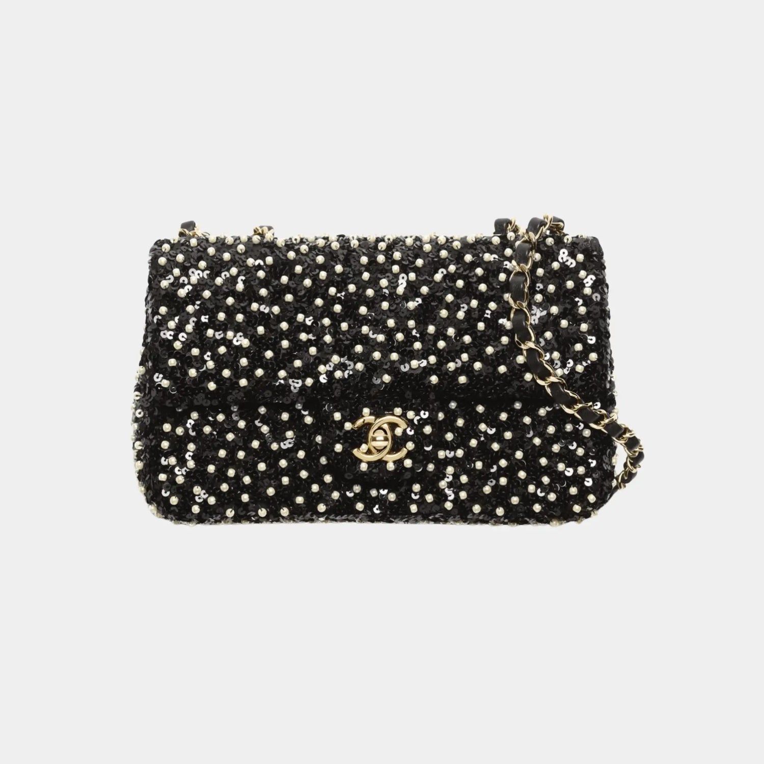 Chanel Evening Bag, Sequins, Imitation Pearls and Gold-Tone Metal, Black