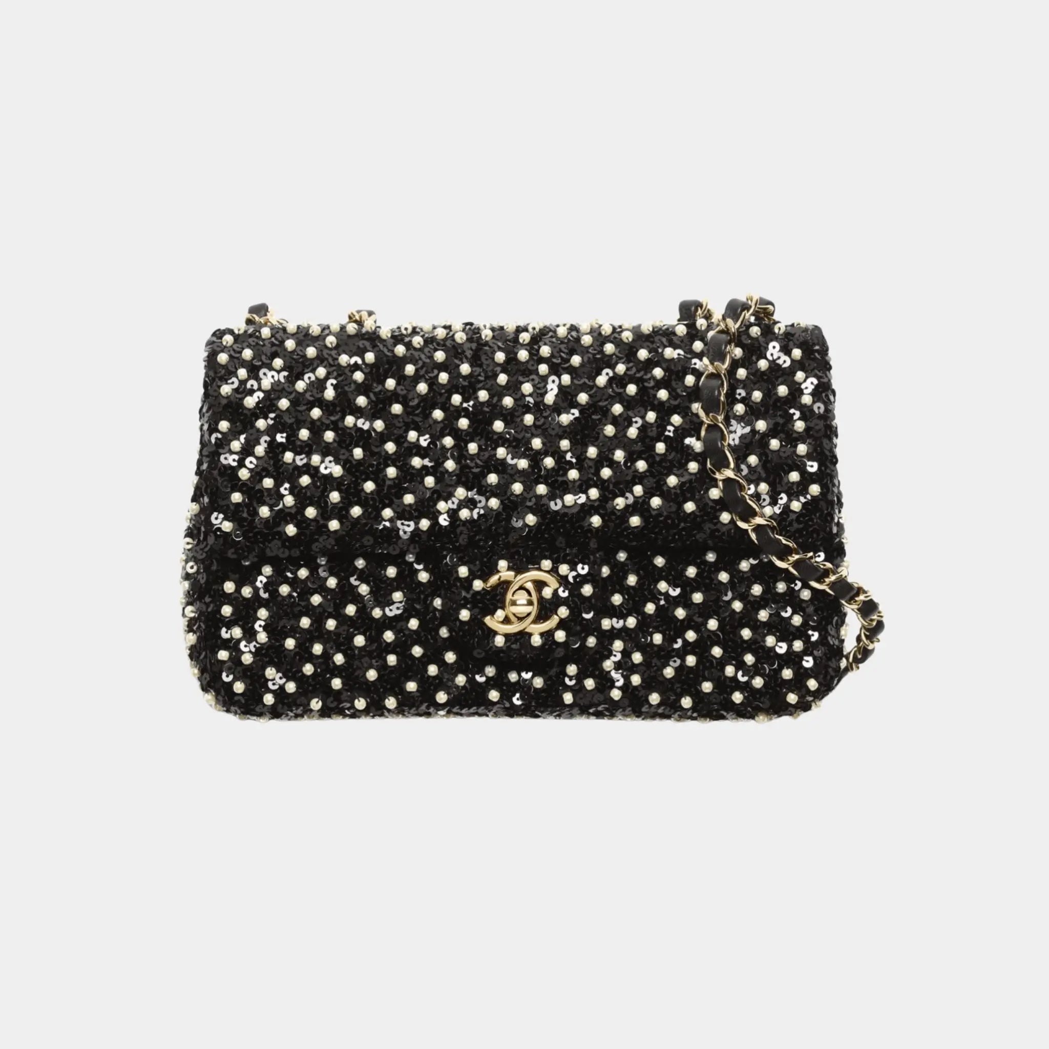 Chanel Evening Bag, Sequins, Imitation Pearls and Gold-Tone Metal, Black