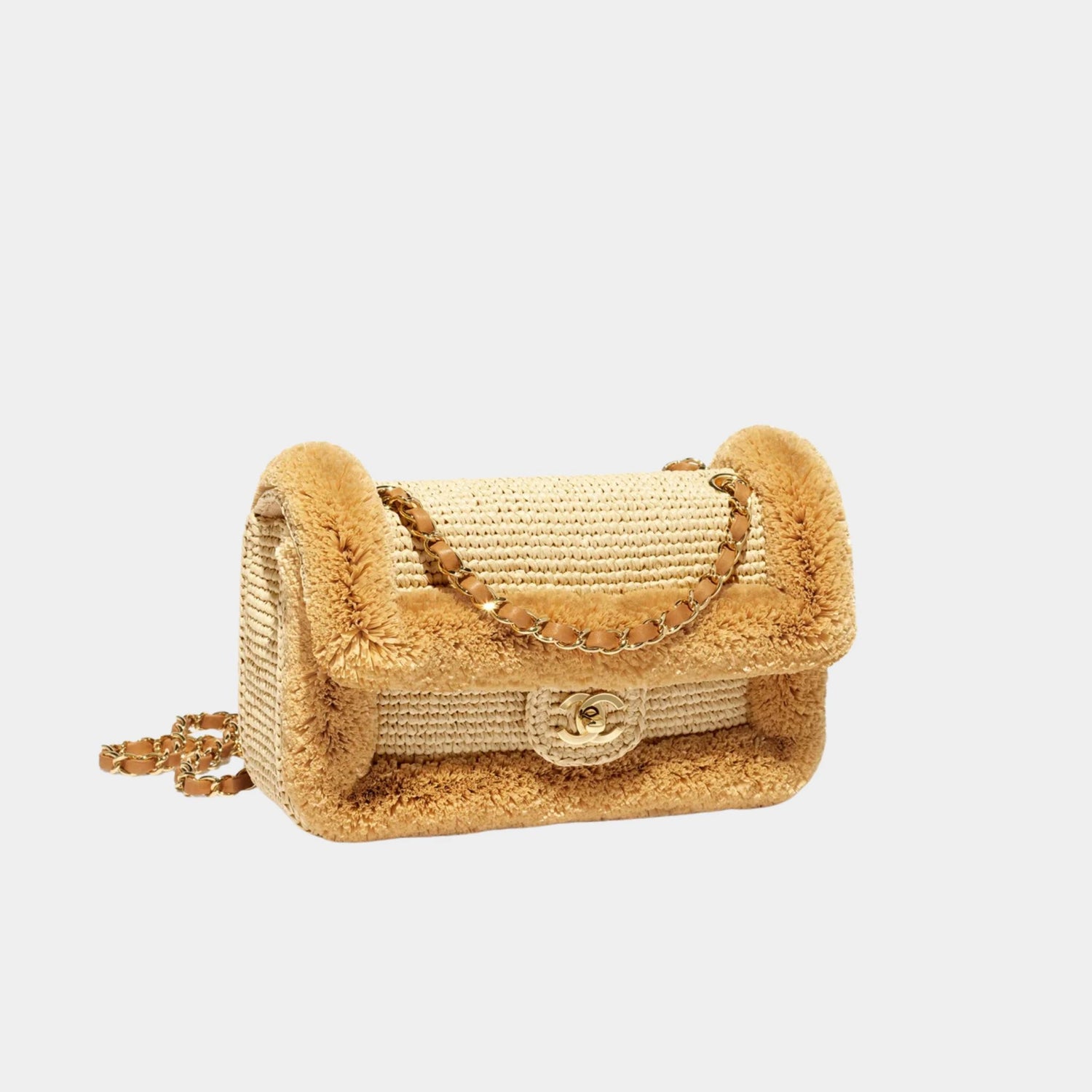 Flap Bag Braided Raffia &amp; Gold-Tone Metal Beige