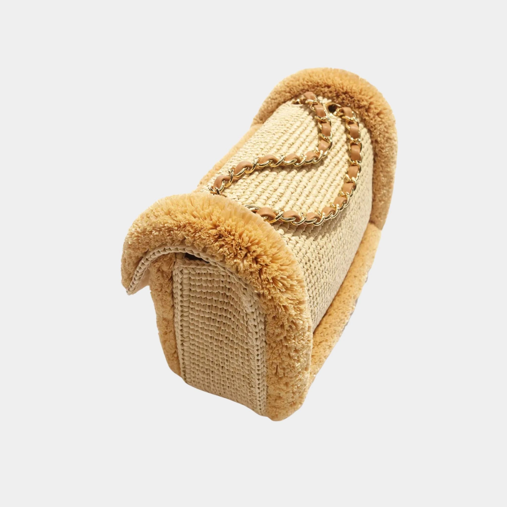 Chanel Flap Bag Braided Raffia &amp; Gold-Tone Metal Beige, Top 