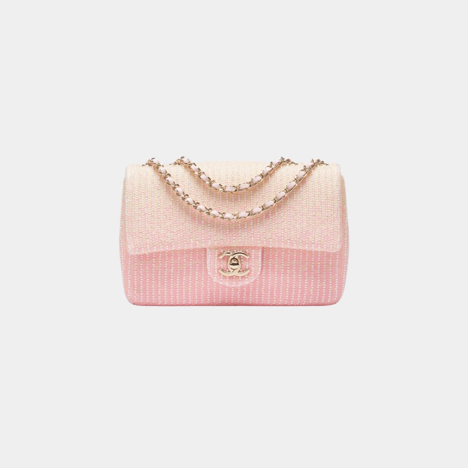 Chanel Flap Bag Glass Beads Sequins &amp; Gold Tone Metal, Front , Pink and Yellow 