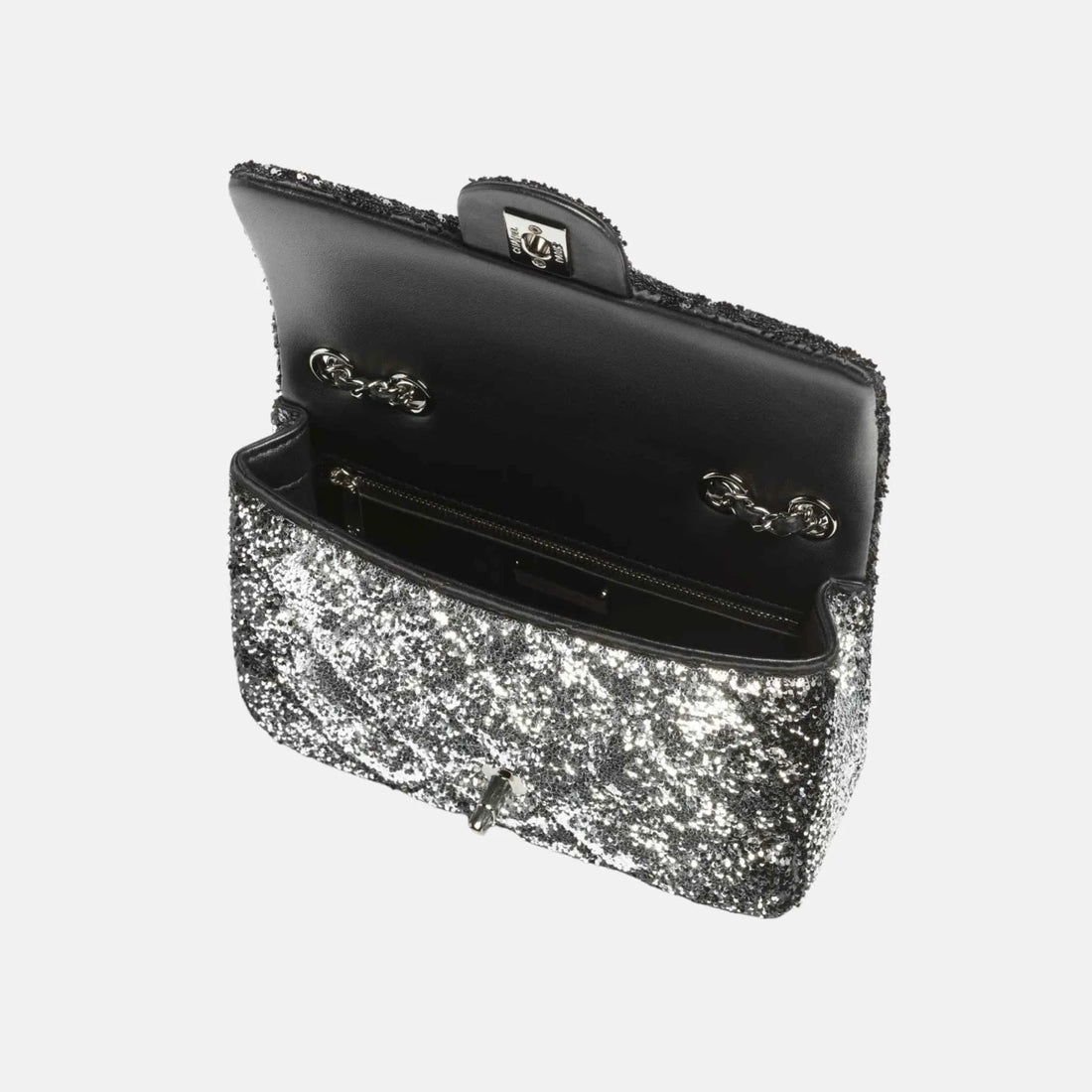 Chanel Flap Bag in Quilted Gradient Sequins and Ruthenium, Inside