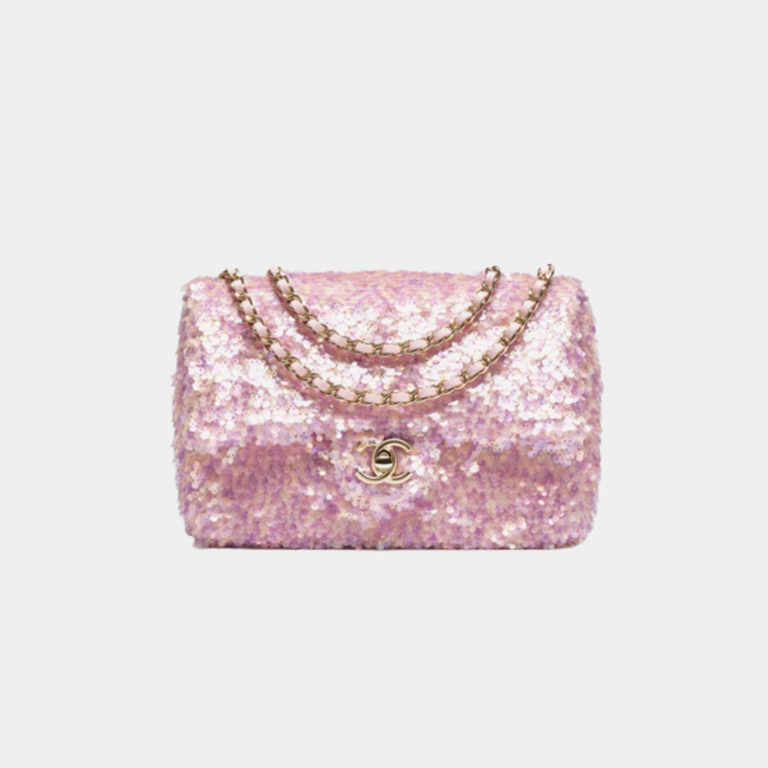 Chanel Flap Bag Sequins &amp; Gold Tone Metal Pink And Light pink