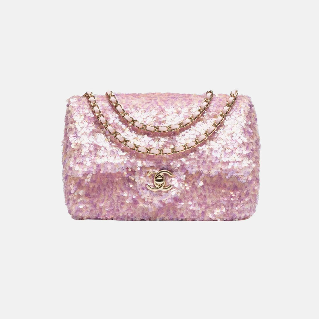 Chanel Flap Bag Sequins & Gold Tone Metal Pink And Light pink