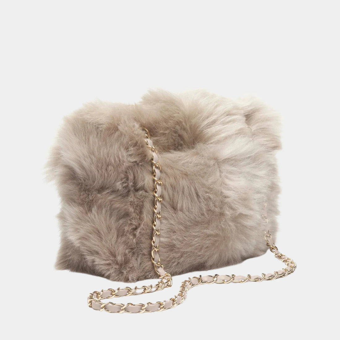 Chanel Flap Bag Shearling Lambskin & Gold-Tone Metal Dark Beige