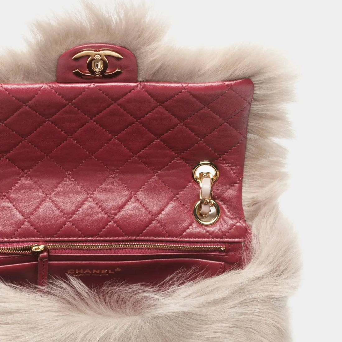Chanel Flap Bag Shearling Lambskin & Gold-Tone Metal Dark Beige