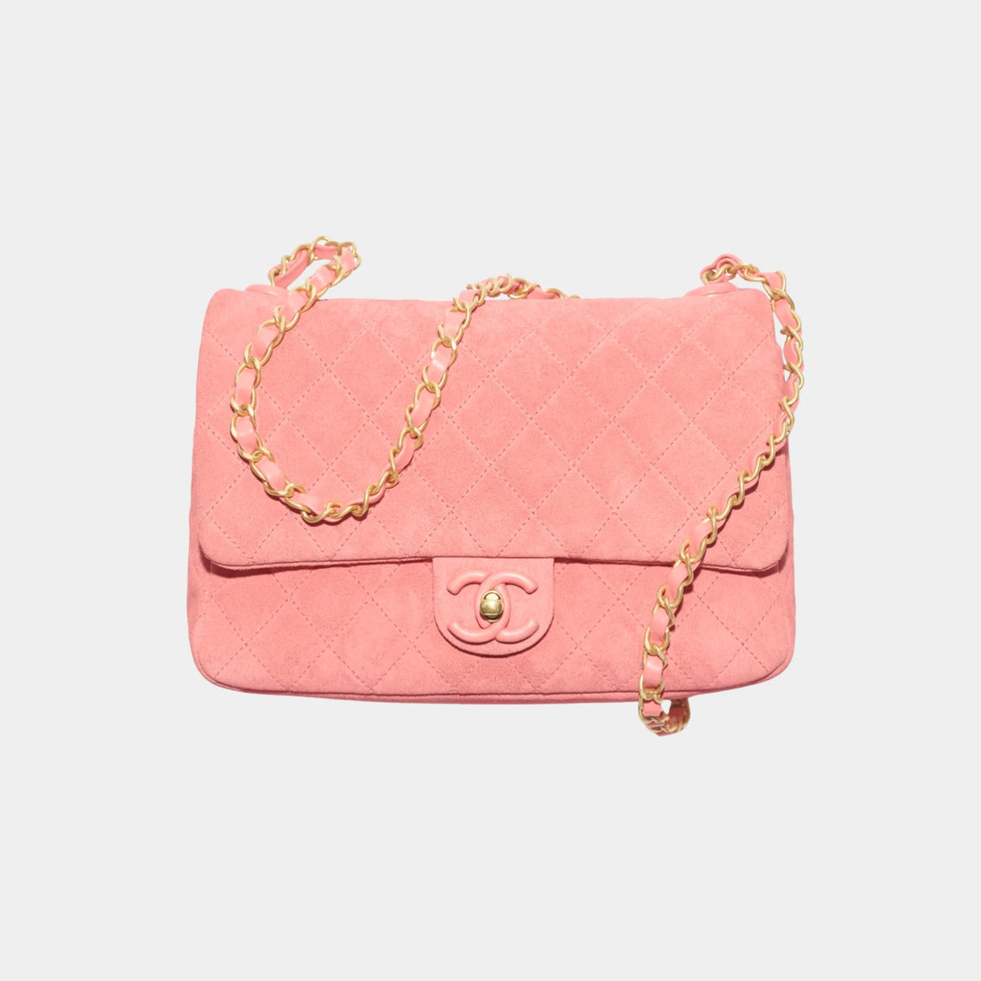Chanel Flap Bag Suede Calfskin, Lambskin & Gold-Tone Metal in Pink, Front