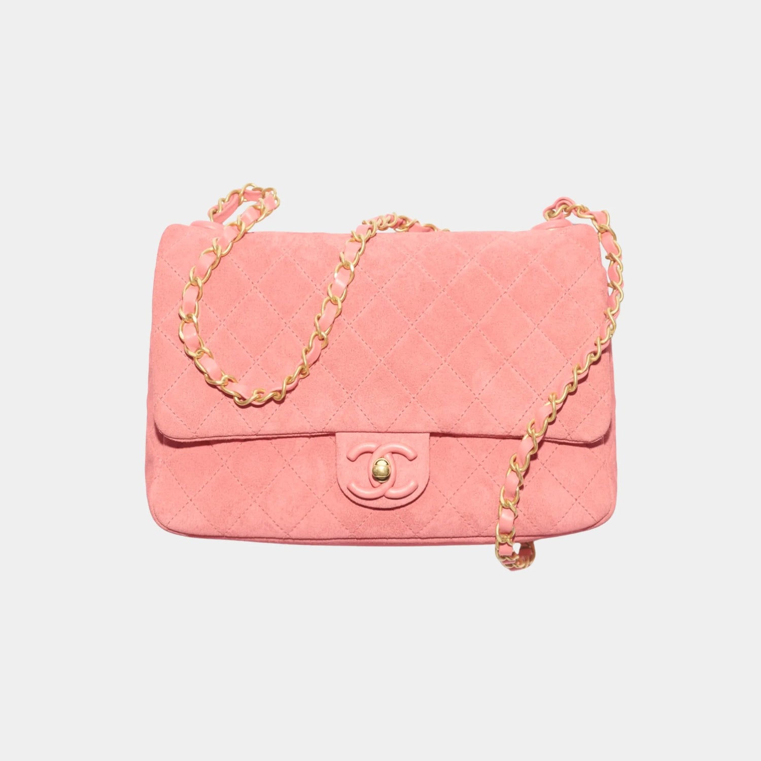 Chanel Flap Bag Suede Calfskin, Lambskin &amp; Gold-Tone Metal in Pink, Front