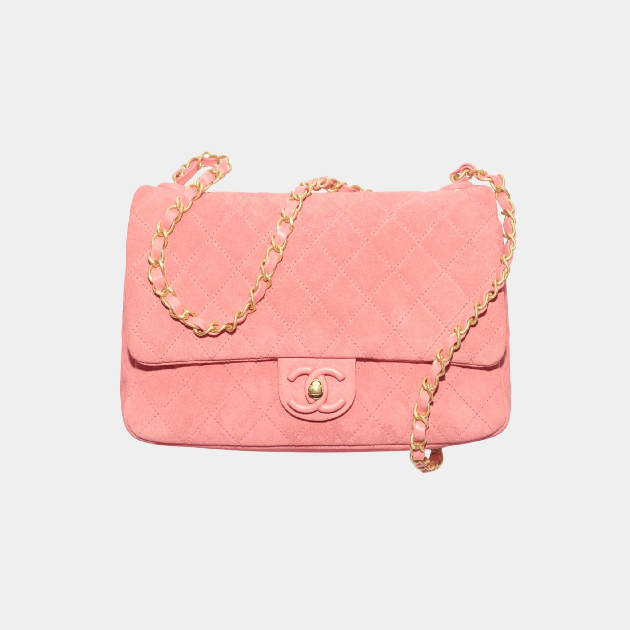 Chanel Flap Bag Suede Calfskin, Lambskin &amp; Gold-Tone Metal in Pink, Front