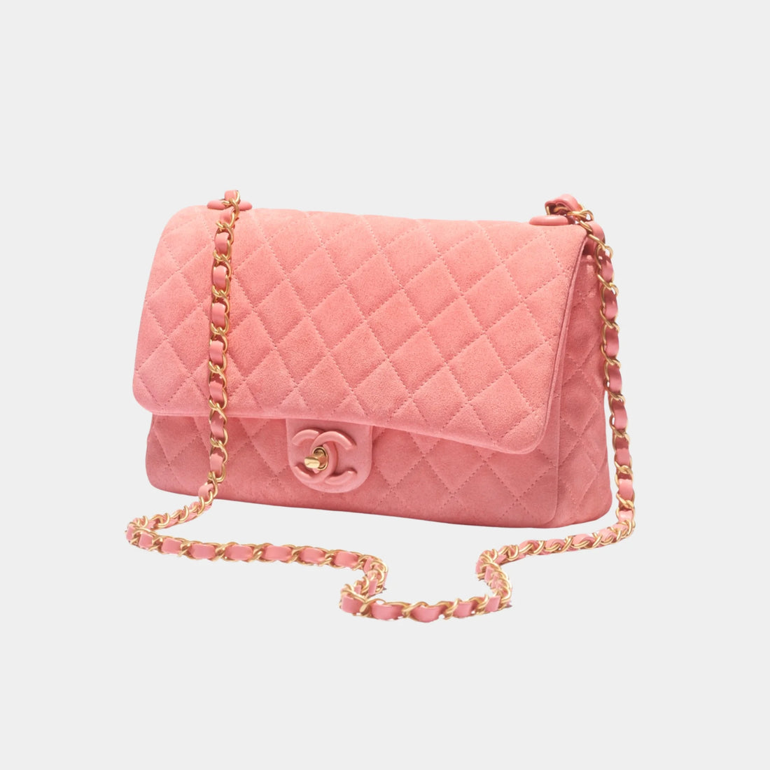 Chanel Flap Bag Suede Calfskin, Lambskin &amp; Gold-Tone Metal in Pink, Side