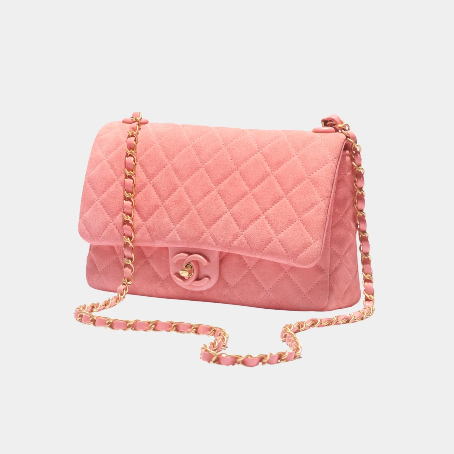 Chanel Flap Bag Suede Calfskin, Lambskin &amp; Gold-Tone Metal in Pink, Side