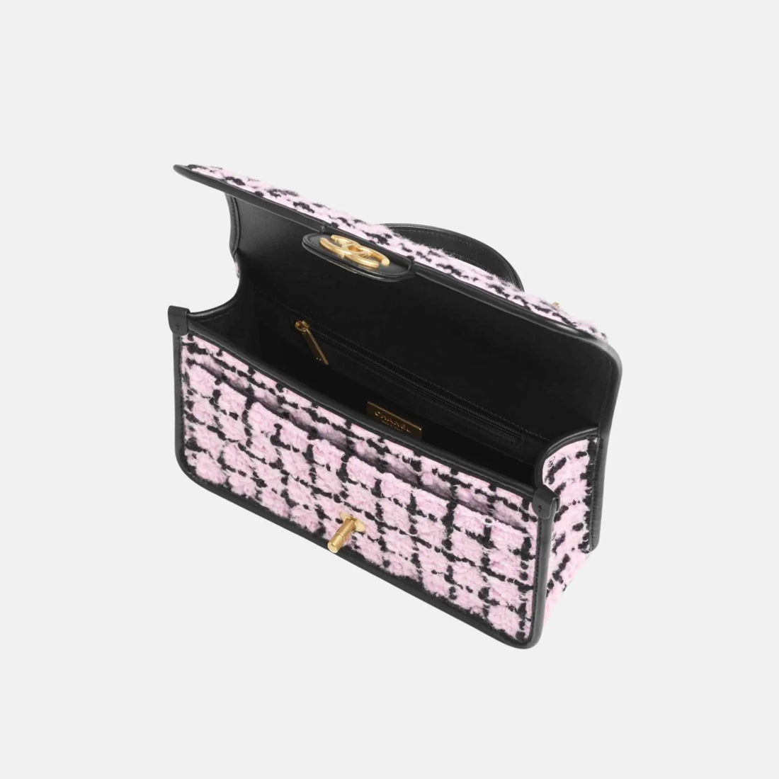 حقيبة Chanel Flap بمقبض علوي من تويد الصوف وجلد العجل، من الداخل