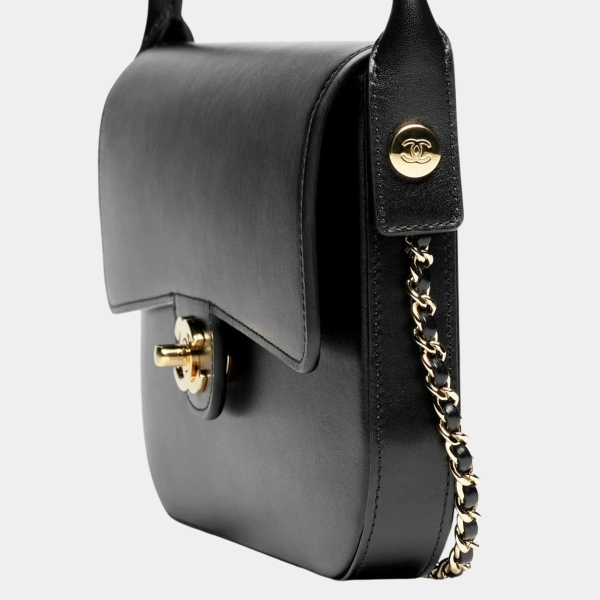 Chanel Flap Bag With Handle Calfskin &amp; Gold-Tone metal