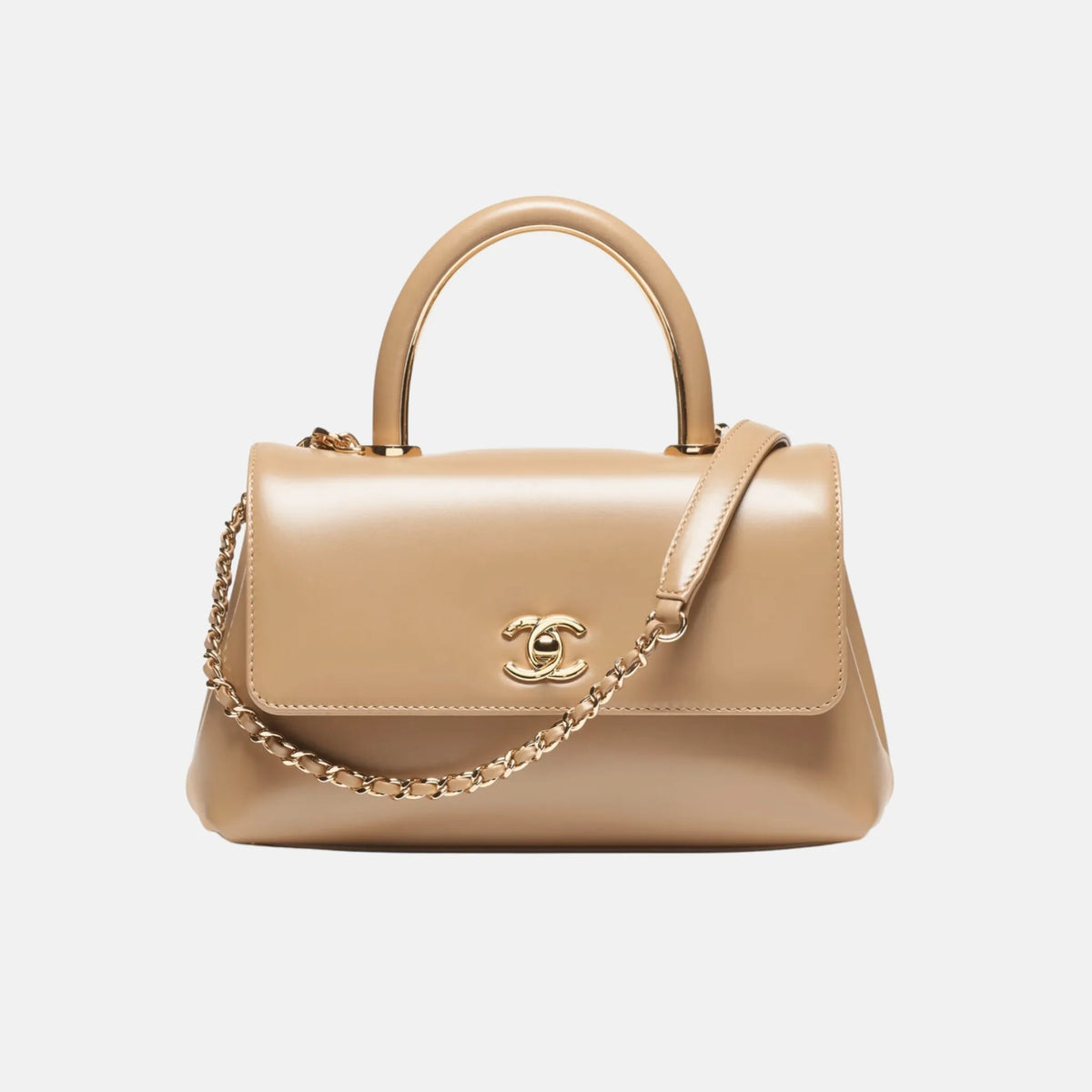 Flap Bag With Top Handle in Light Brown