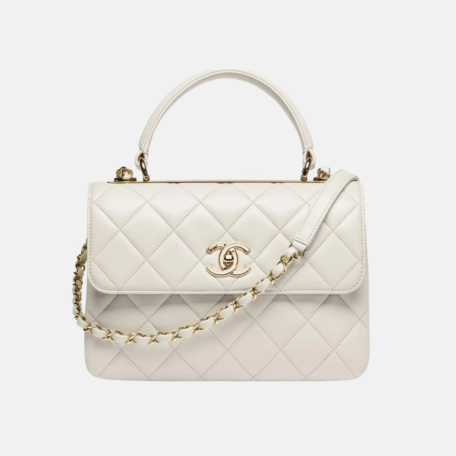Chanel Flap Bag with Top Handle in Lambskin, Light Grey