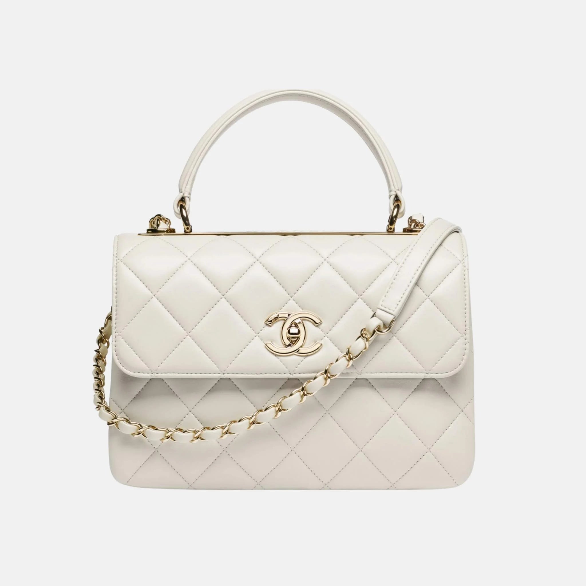 Chanel Flap Bag with Top Handle in Lambskin, Light Grey