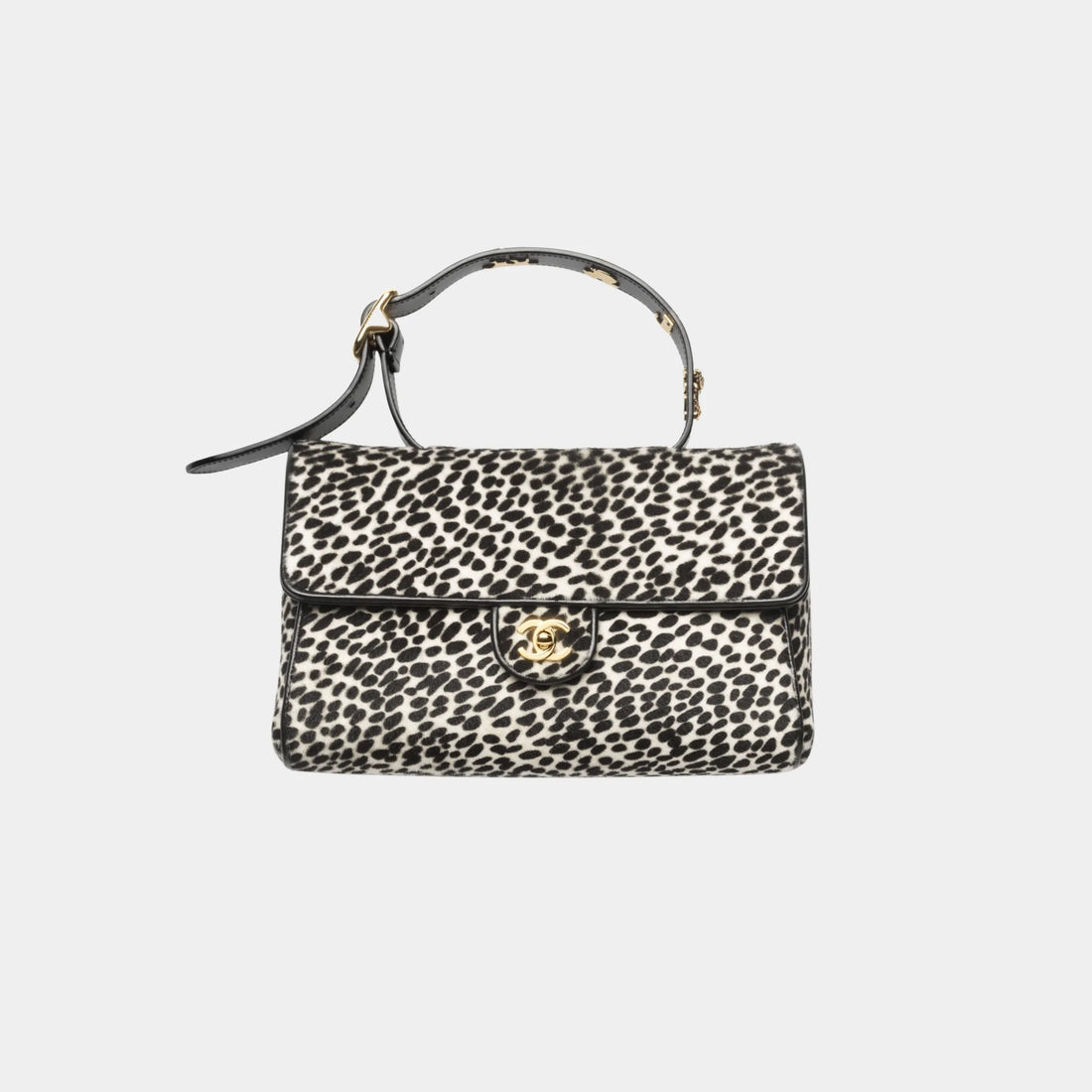 Chanel Flap Bag With Top Handle in White &amp; Black Lambskin, Front