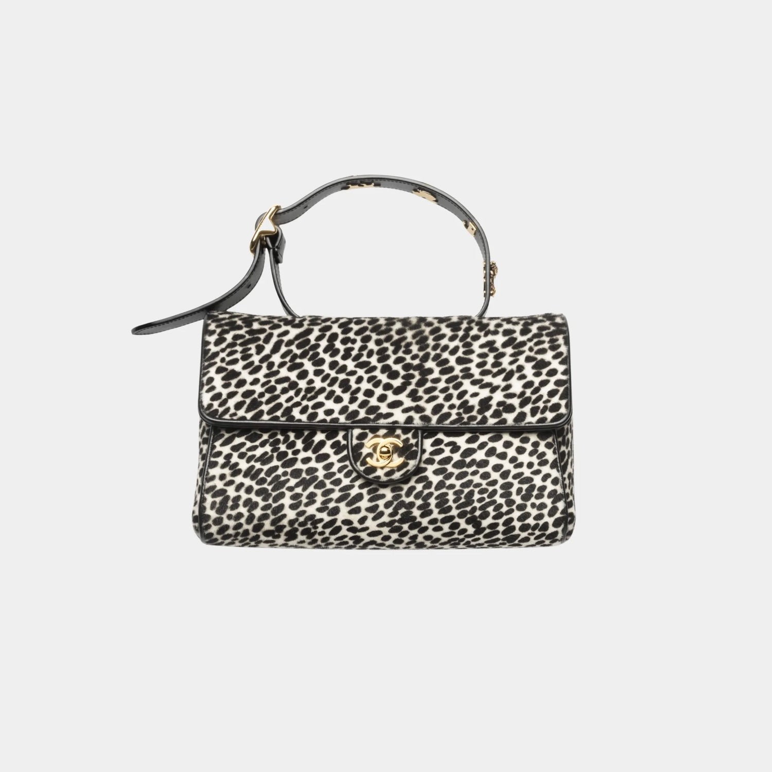 Chanel Flap Bag With Top Handle in White &amp; Black Lambskin, Front