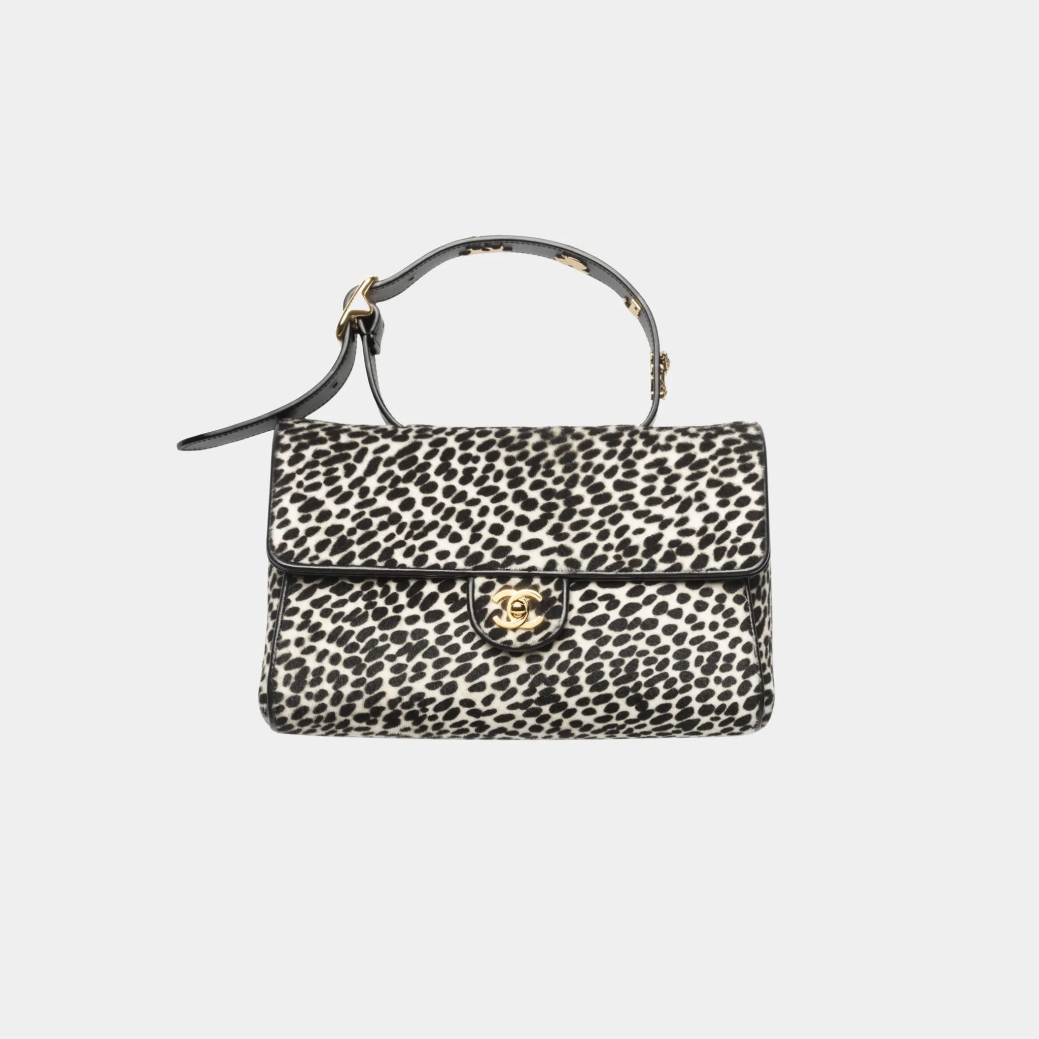 Chanel Flap Bag With Top Handle in White &amp; Black Lambskin, Front