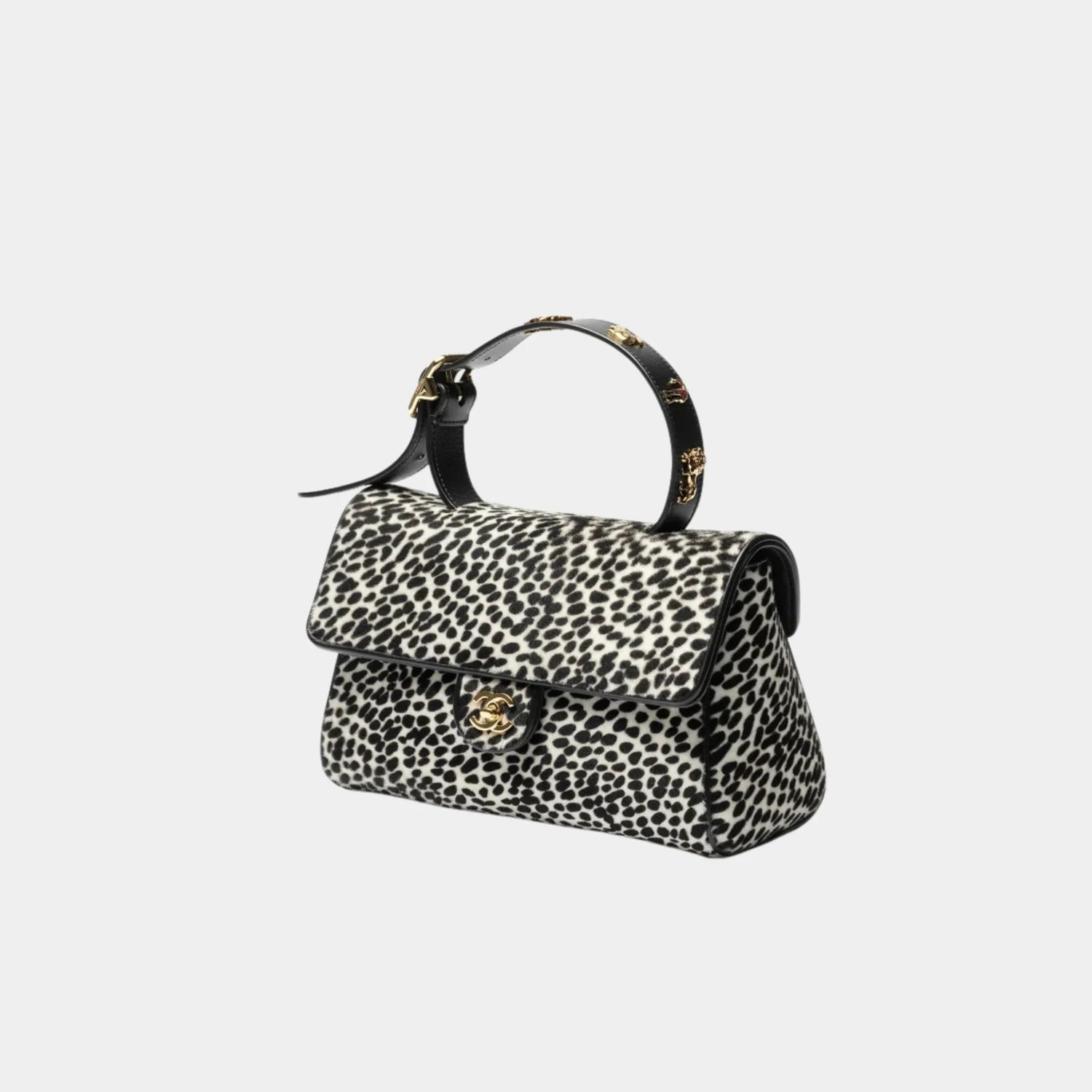 Chanel Flap Bag With Top Handle in White &amp; Black Lambskin, Side