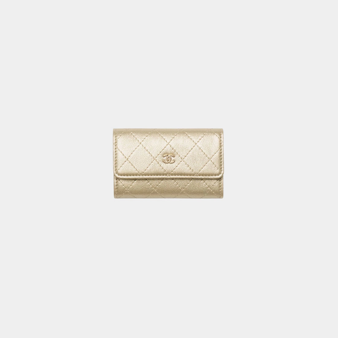 Chanel Flap Card Holder Metallic Grained Calfskin & Gold Tone Metal, Front