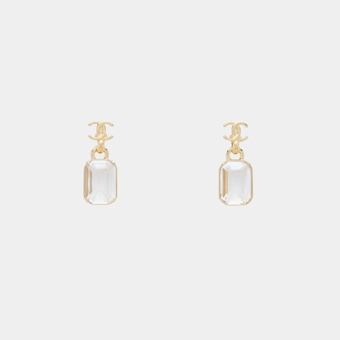 Chanel Gold CC Pendant Earrings with Crystal, Front