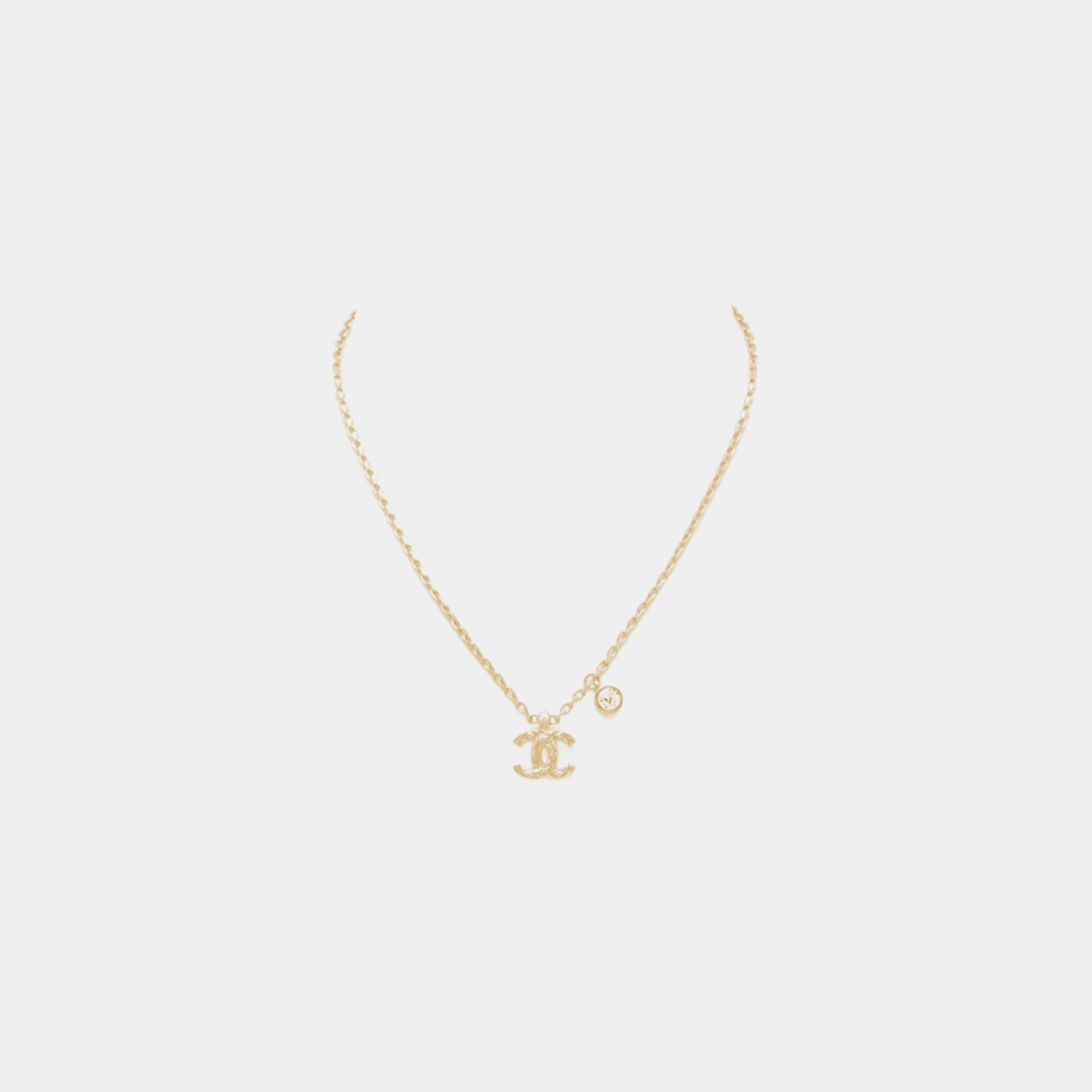 Chanel Gold Metal CC Pendant Necklace with Crystal Accent, Front
