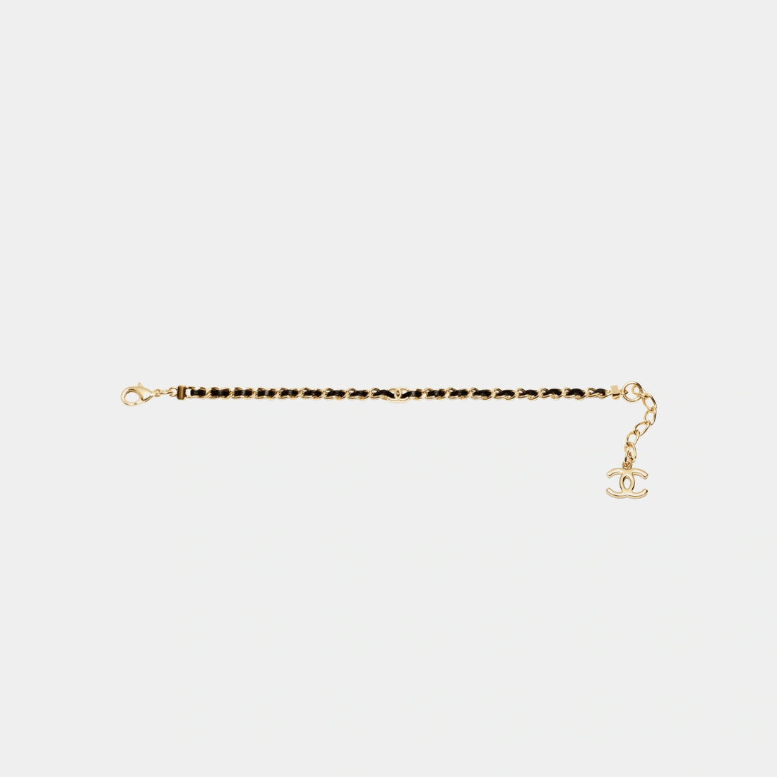 Chanel Gold Metal Chain Bracelet with Black Lambskin, Front