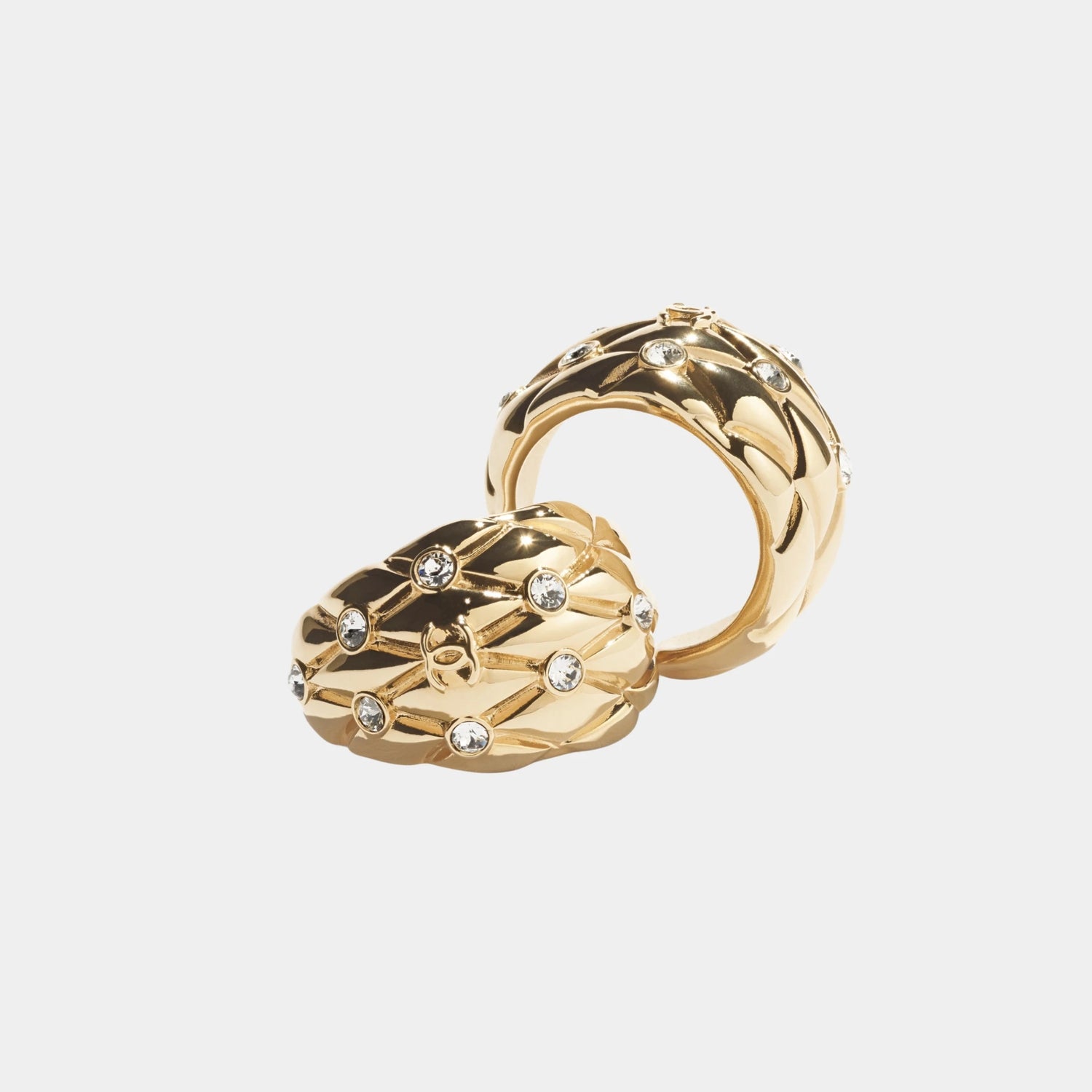 Chanel Gold Metal Hoop Earrings with Diamantes, Close