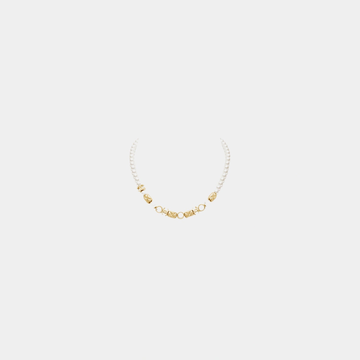 Chanel Gold Metal Pearl Necklace with Diamantes, Front