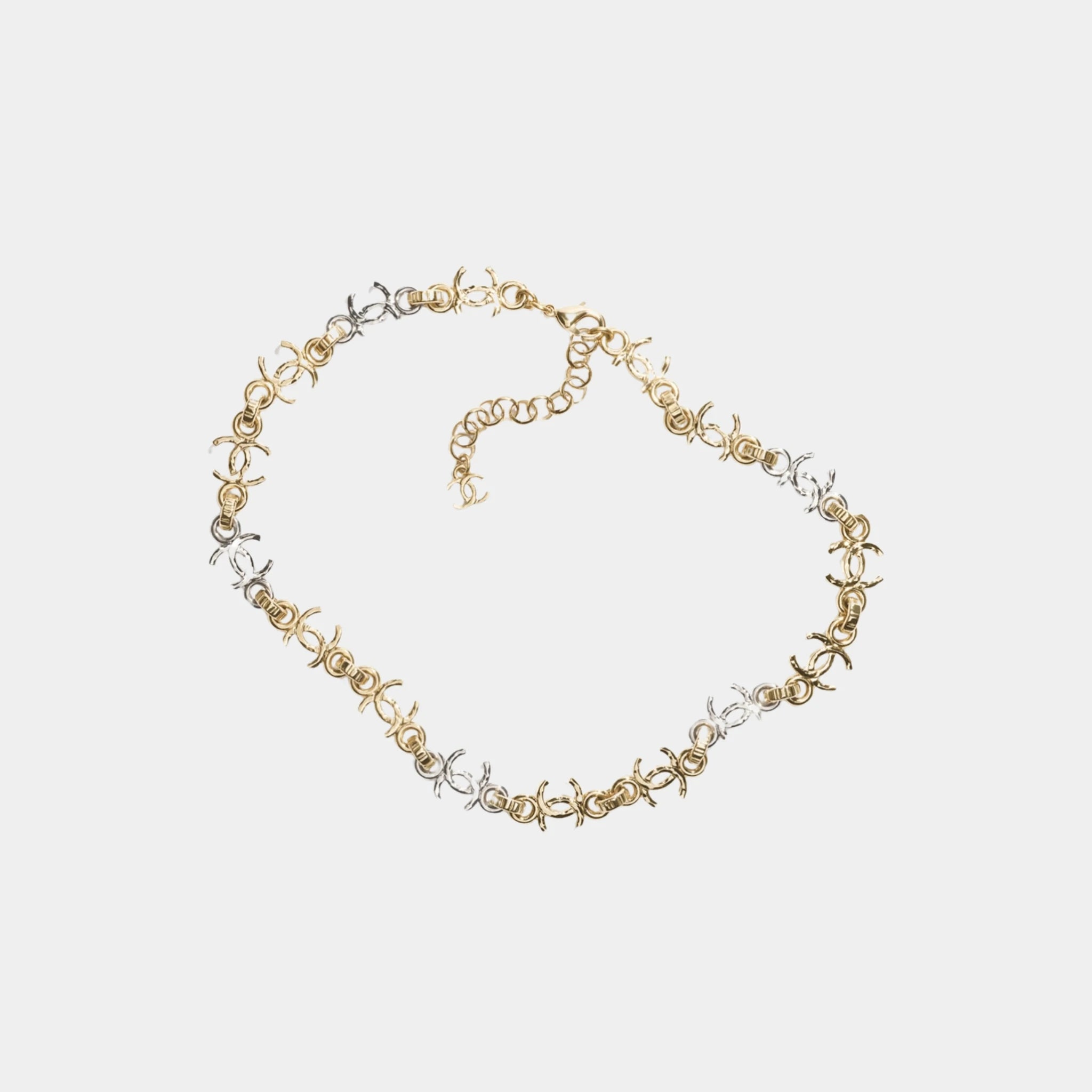 Chanel Gold and Silver Metal CC Chain Necklace, Front