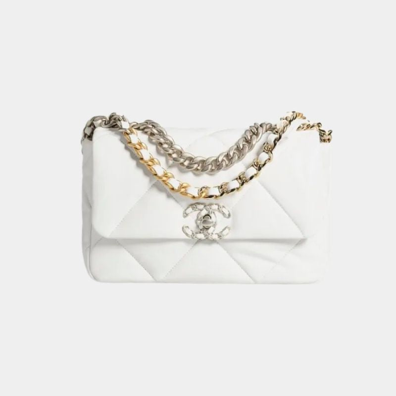 Chanel 19 Handbag Fall-Winter 2024/25 Pre-Collection, White, Front View