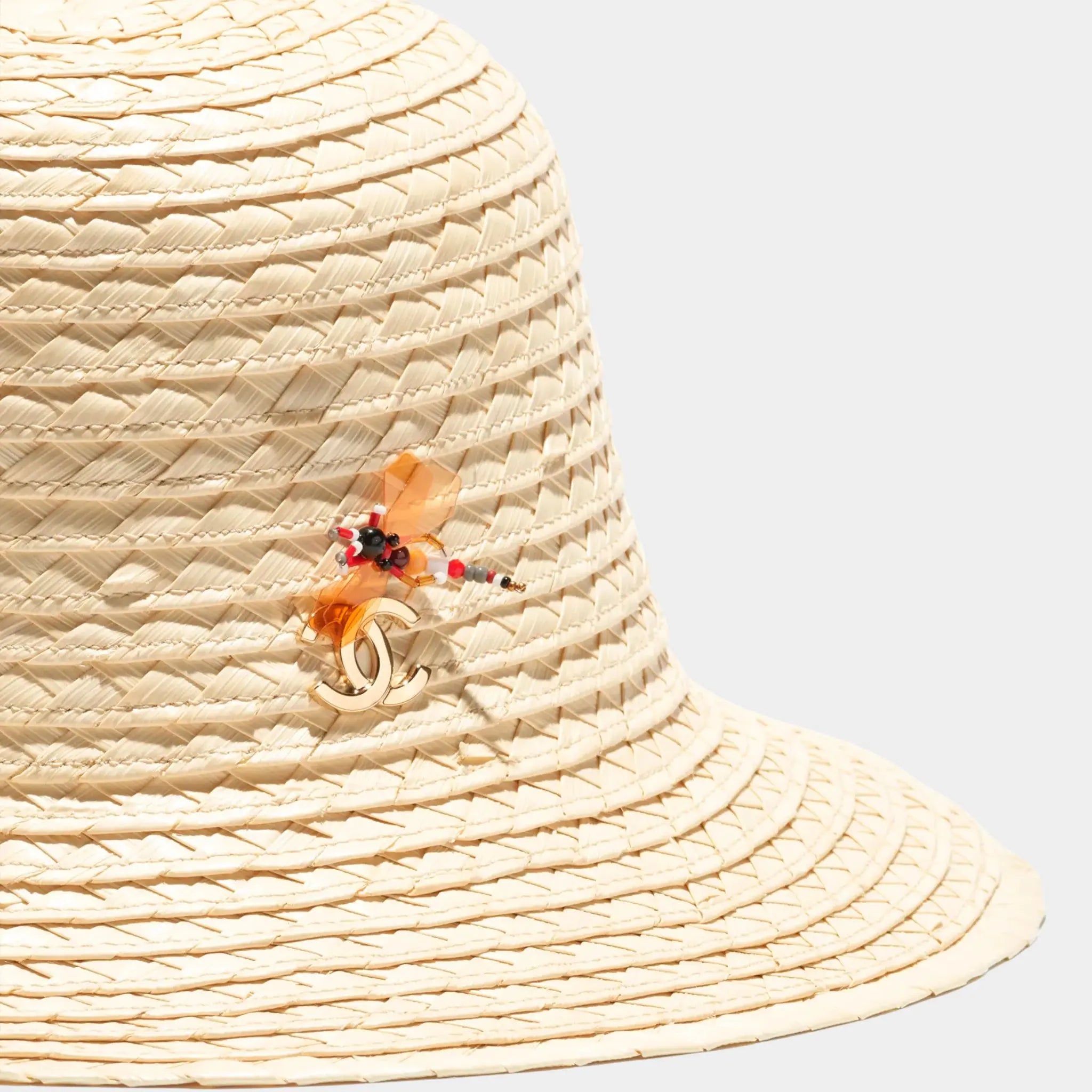 Chanel Hat Straw Glass &amp; Metal Beige Multicolor &amp; Gold