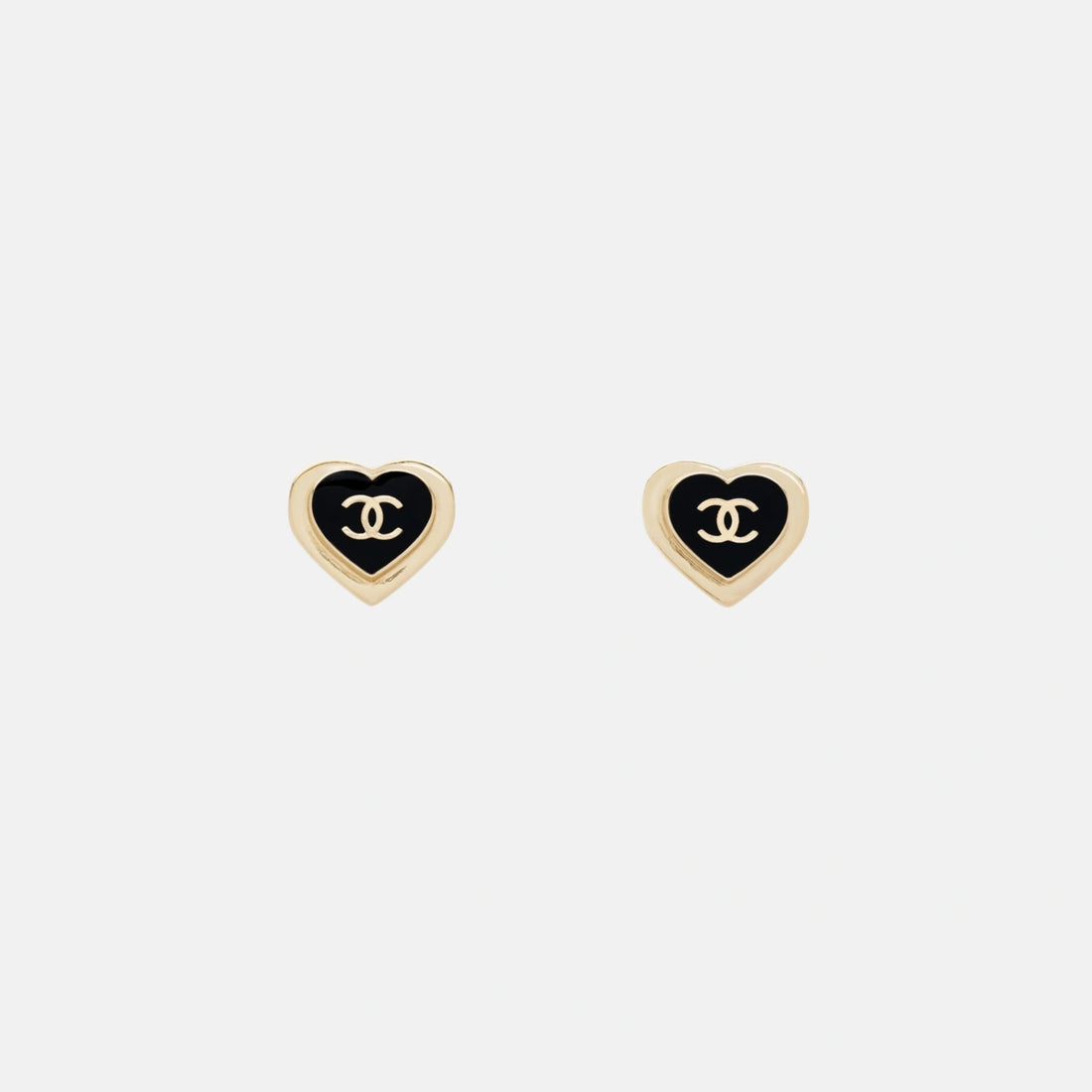 Chanel Heart Shaped Stud Earrings in Metal and Resin
