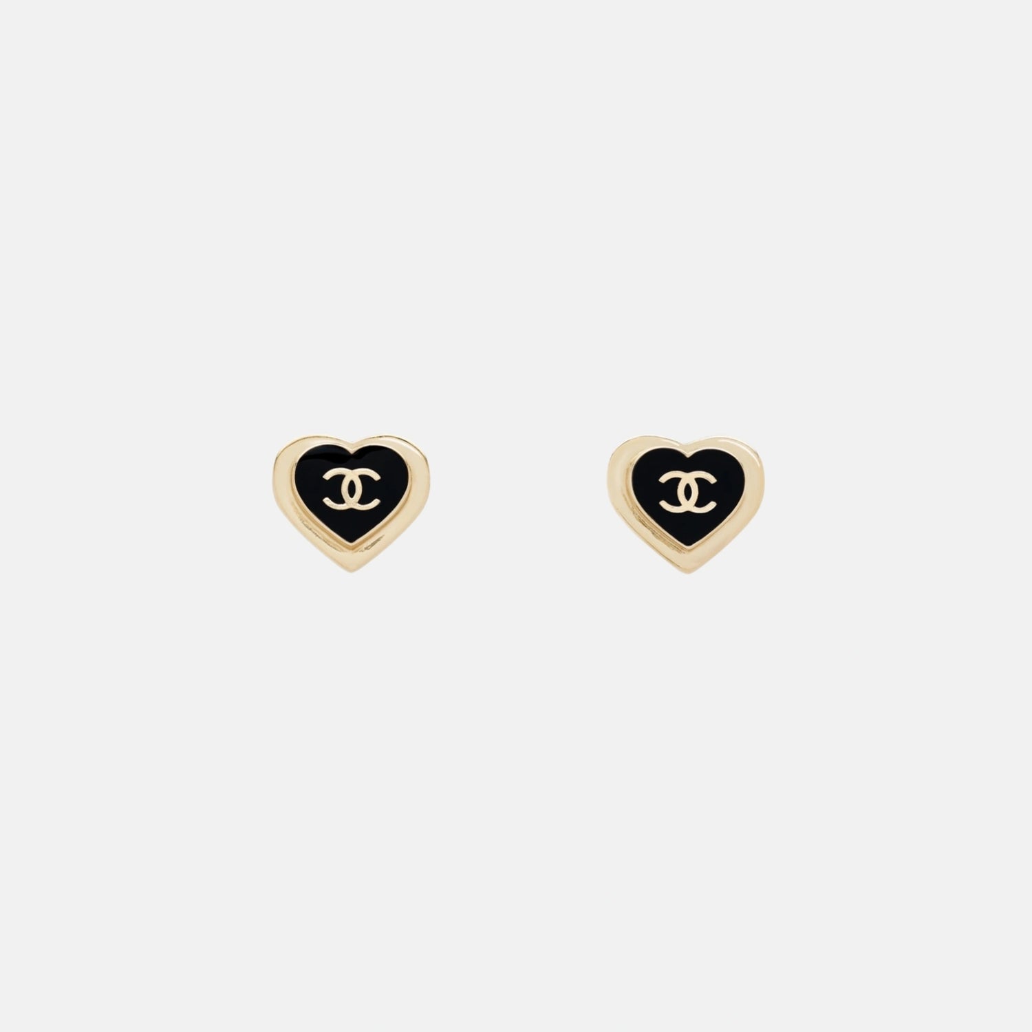 Chanel Heart Shaped Stud Earrings in Metal and Resin